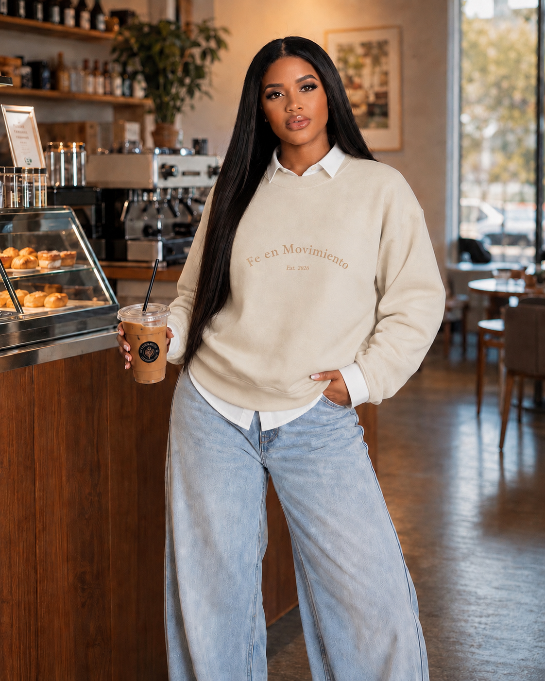Fe en Movimiento Minimal Embroidered Crewneck Sweatshirt